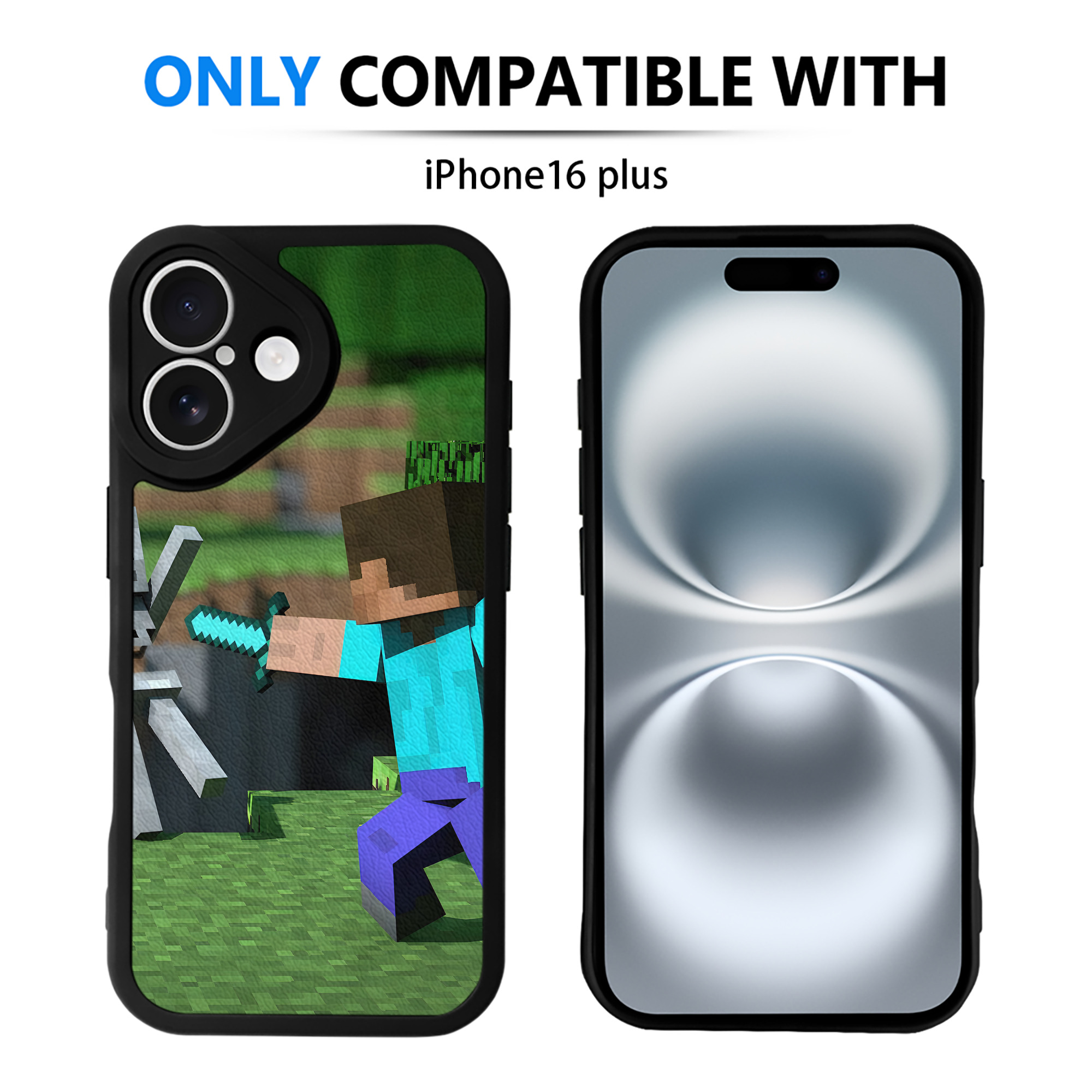 （画像用） マインクラフト ブロックの世界 Minecraft MC Block world 【iPhone 16シリーズ対応】シリコンスマホケース（レザー調） 材質：シリコン